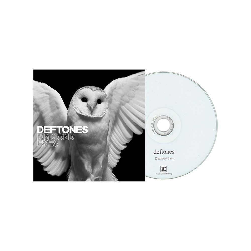 White owl with outstretched wings on an album cover for Deftones’ ’Diamond Eyes’.