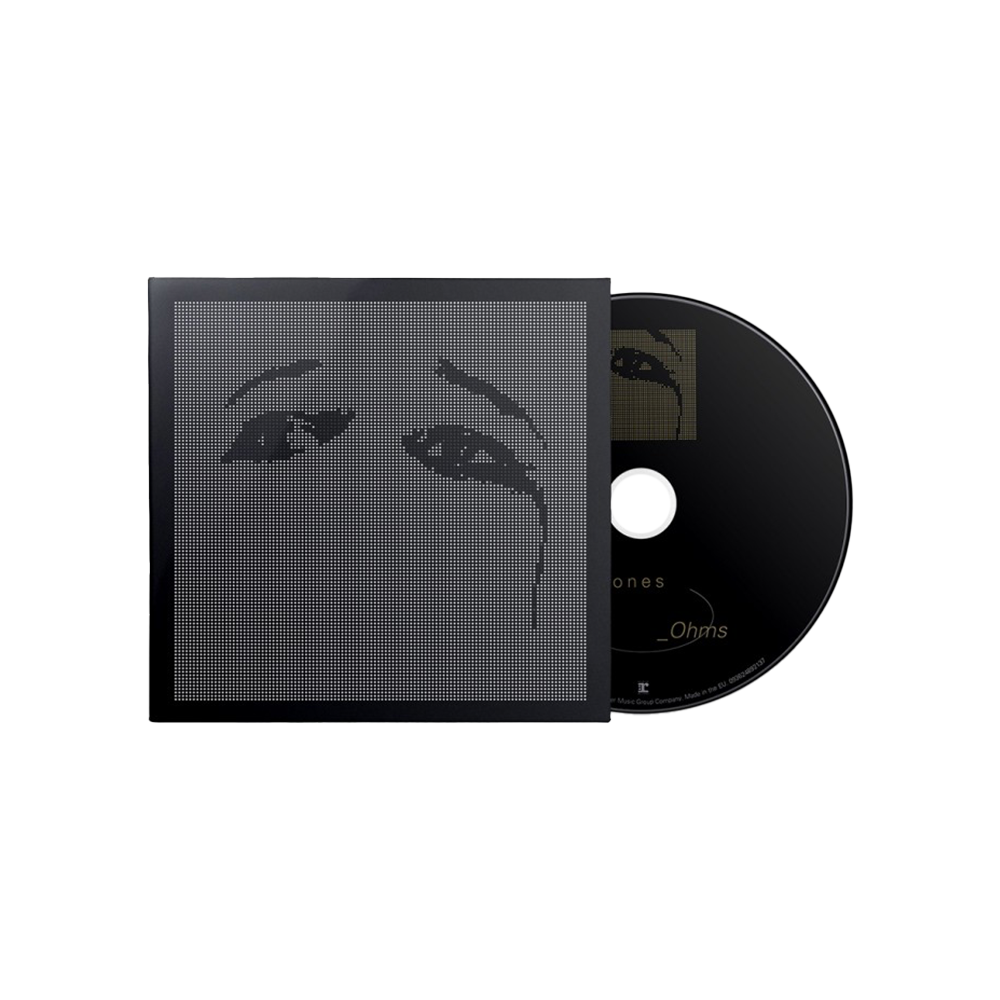 Album cover featuring a pixelated close-up of eyes on the sleeve alongside a CD.