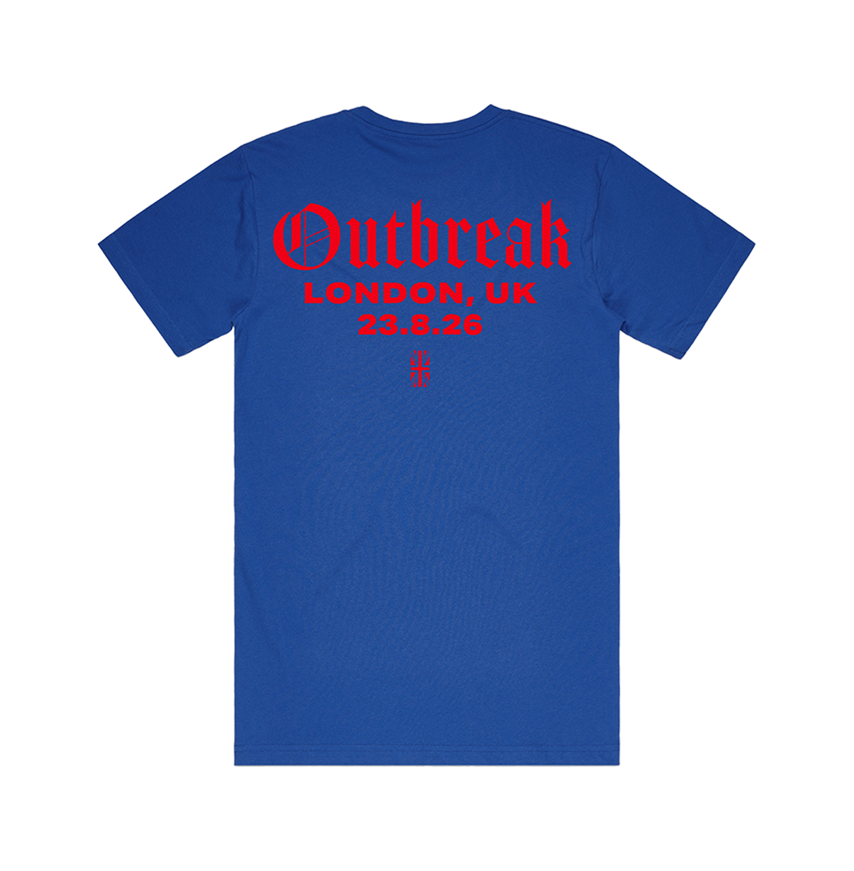 Blue short-sleeved standard fit rose outbreak t-shirt london exclusive with red text on back from official deftones uk store