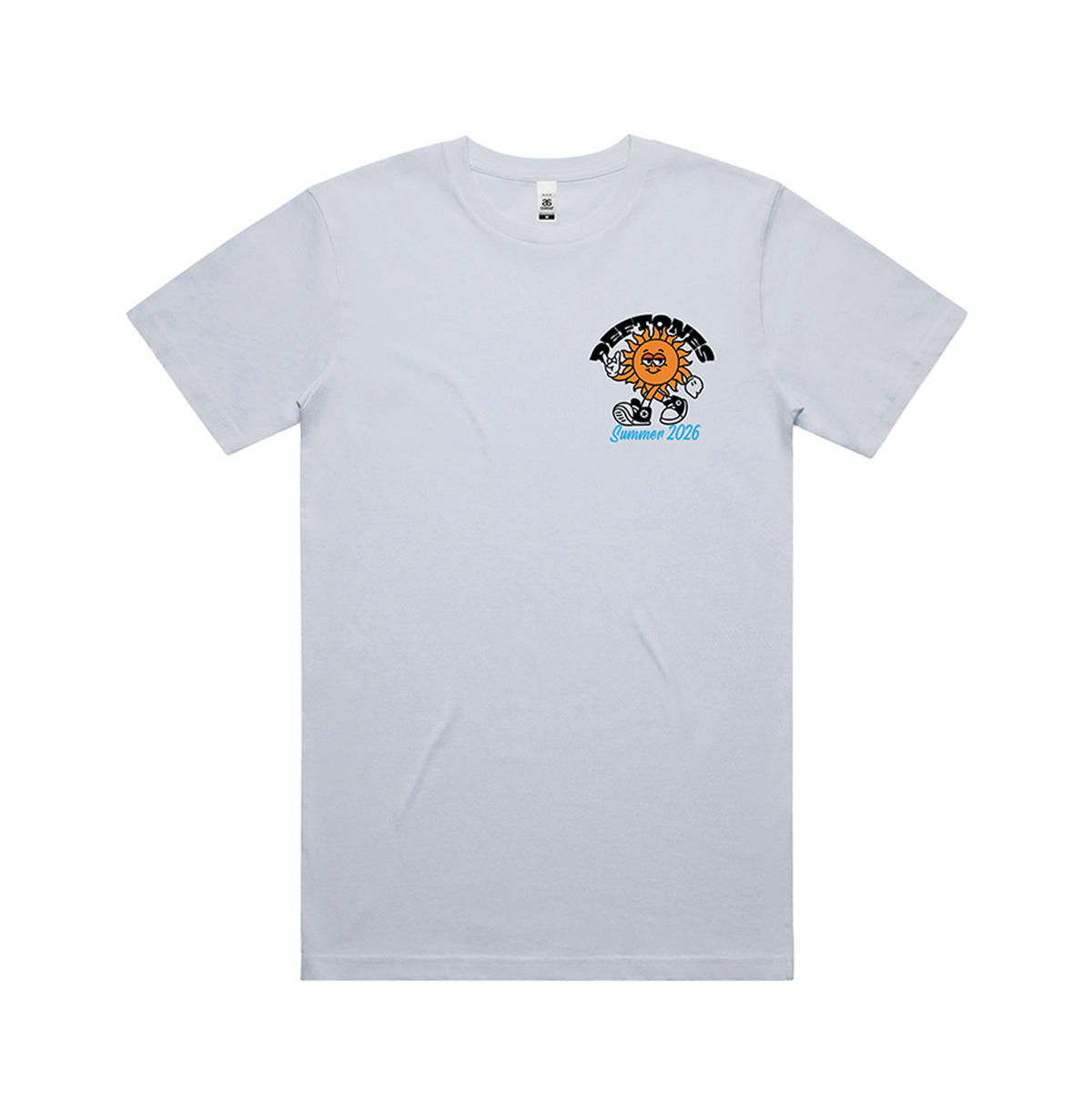 White cotton standard fit blazing sun t-shirt with cartoon sun and tetrove summer 2026 text from official deftones uk store