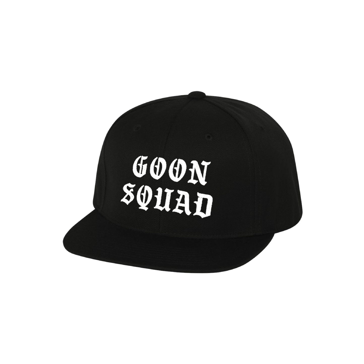Black snapback cap with ’GOON SQUAD’ printed in white text on the front.