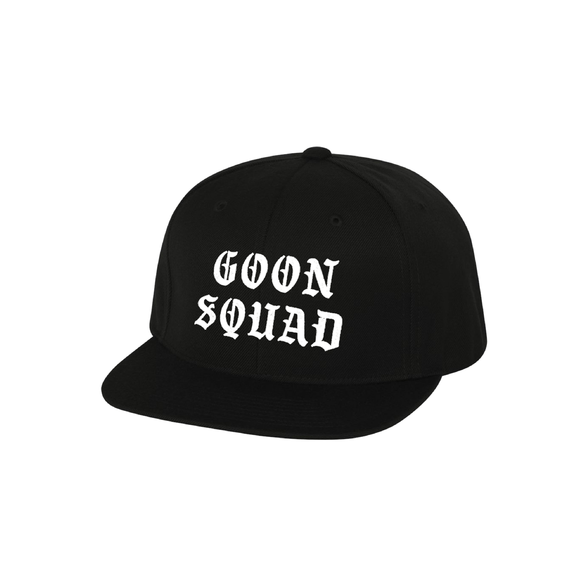 Black snapback cap with ’GOON SQUAD’ printed in white text on the front.