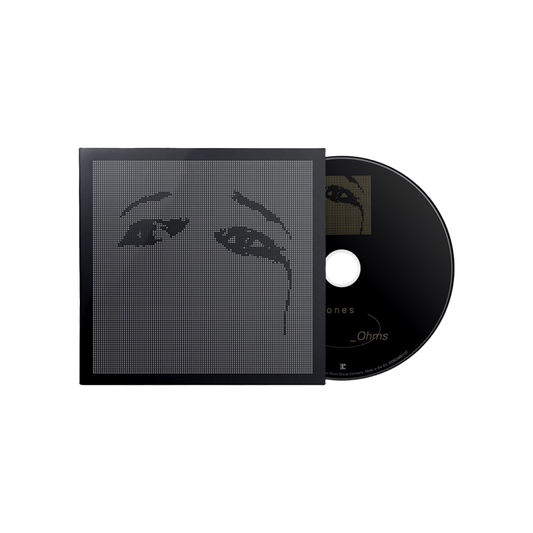 Album cover featuring a pixelated close-up of eyes on the sleeve alongside a CD.